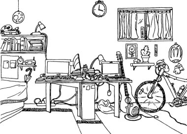 Vektör oda iç nesneleri dolu