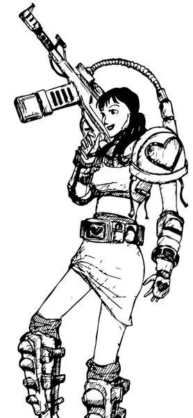 Wektor Uśmiechnięta Dziewczyna Anime Futurystycznym Stroju Steampunk Trzyma Pistolet — Wektor stockowy