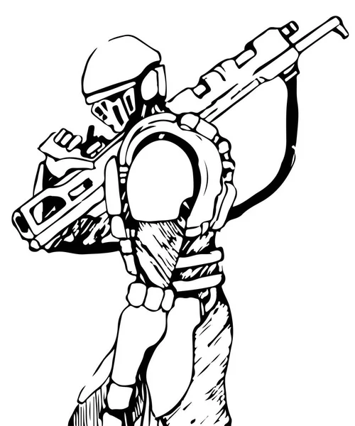 Vector Estilo Cómic Futurista Soldado Con Rifle Hombro — Vector de stock