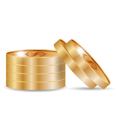 Altın sikke vektör çizim. Gerçekçi metal madeni para. Yığın para.