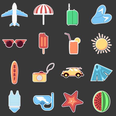 Düz bir tarzda yaz Icon set. Yaz çıkartmaları