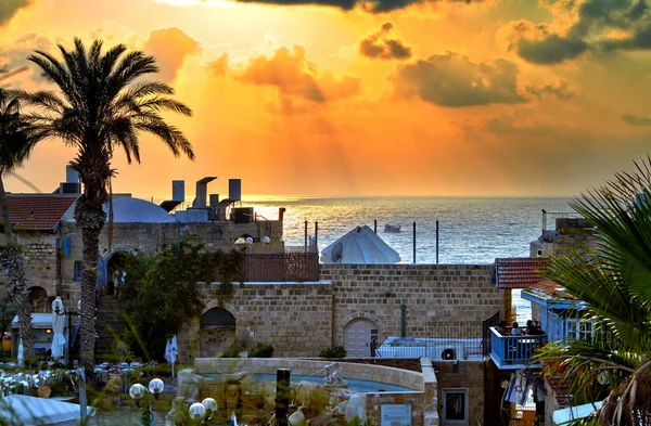 Panorama Old Jaffa Při Západu Večer — Stock fotografie