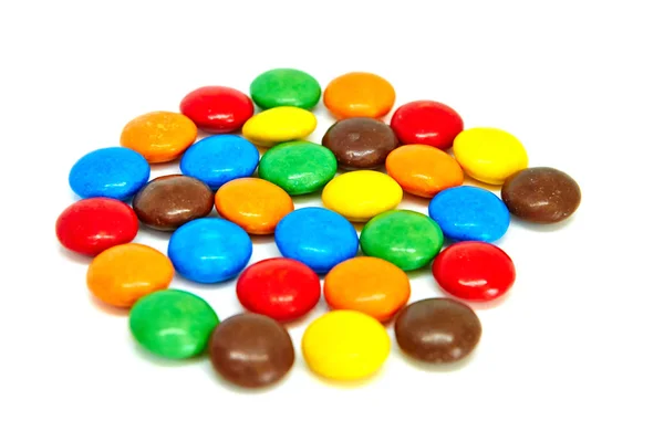 Botões Chocolate Coloridos Fundo Branco — Fotografia de Stock