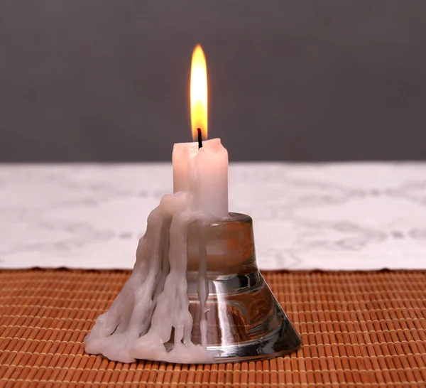 Candlestick Fire Light Gray Background — Stock Photo, Image