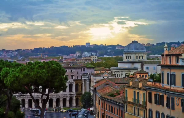 Večerní Panorama v Římě. — Stock fotografie