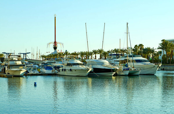 View of the Eilat Bay with yachts