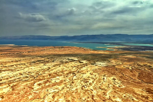 Foto di vista del Mar Morto da un'altezza da Masada — Foto Stock