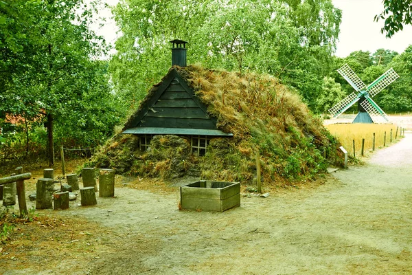 Maison néerlandaise traditionnelle avec un moulin. Pays Bas Juillet — Photo