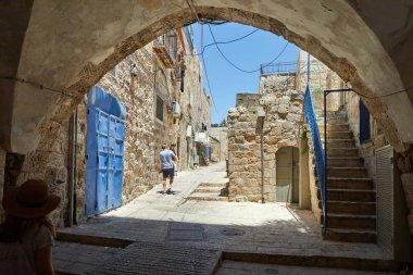 Yahudi Mahallesi'ndeki Antik Sokak, Kudüs. İsrail. Eski renkte fotoğraf