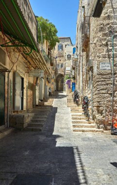 Yahudi Mahallesi'ndeki Antik Sokak, Kudüs. İsrail. Eski renkte fotoğraf