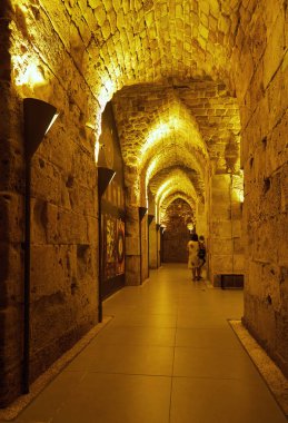 Knights Halls Acre İsrail. 12.-13. Haçlılar ana kale ve karargahları, salonları ve kuzey-batı tarafında yapılar