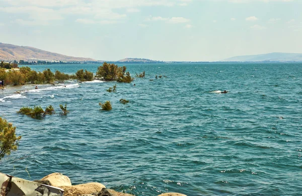 stock image View of the Sea of Galilee from the east side on a summer sunny day, July