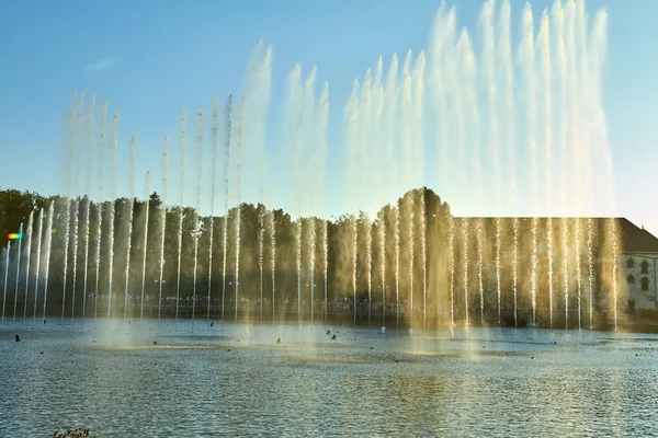 Фантастический тематический парк развлечений Efteling. Необычные фонтаны с огнем . — стоковое фото