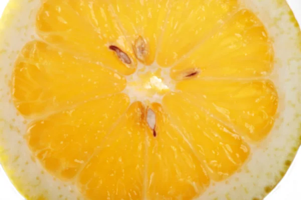 Una rebanada redonda de limón retroiluminada sobre un fondo gris-blanco — Foto de Stock