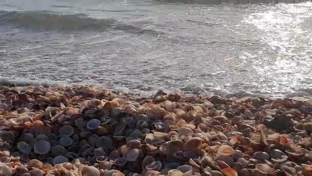 Vídeo Paisagem Ampla Foto Ondas Água Azul Mar Salpicando Contra — Vídeo de Stock