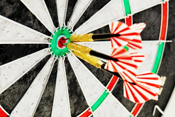 Success Hitting Target Aim Goal Achievement Concept Background Three Darts — Stock Photo, Image