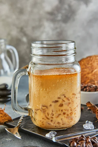 Thai Iced Coffee Coconut Milk Crushed Ice Mason Jar — Stok Foto