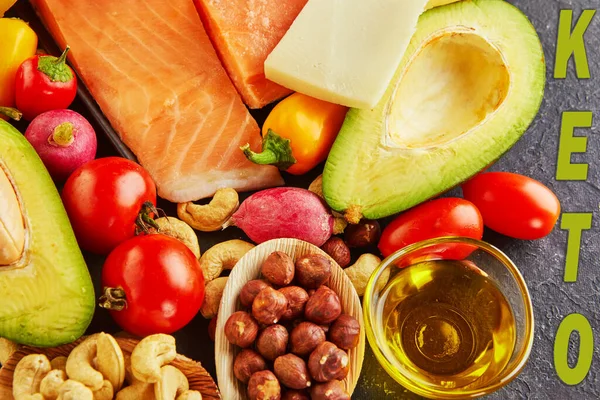 Conceito Dieta Cetogênica Baixo Teor Carboidratos Conjunto Alimentos Dieta Keto — Fotografia de Stock