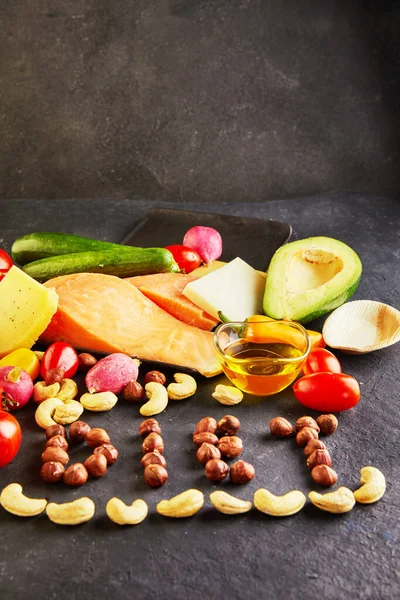 Dieta Cetogênica Conceito Alimentar Saudável Conjunto Alimentos Baixo Teor Carboidratos — Fotografia de Stock