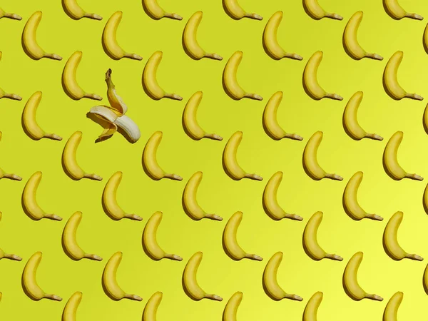 Pattern Whole Ripe Bananas Isolated Yellow Gradient Background — Stock Photo, Image