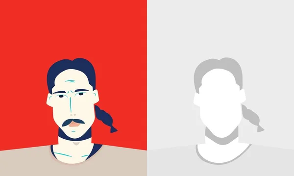 Kuyruklu bir adamın portresi. Siluet. Avatar. Vektör Düz Çizim.