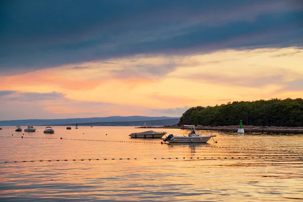 Barca Tramonto Nel Mare Adriatico — Foto Stock