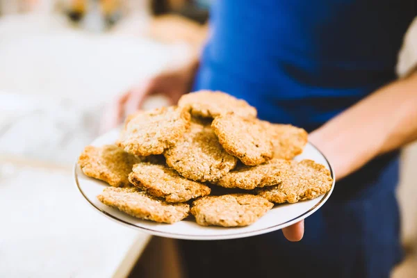 Oatmeal Cookies Woman Hand — Stock Photo, Image