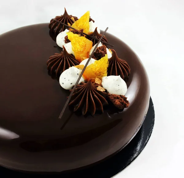 Gâteau Orange Chocolat Ganache Fouettée — Photo