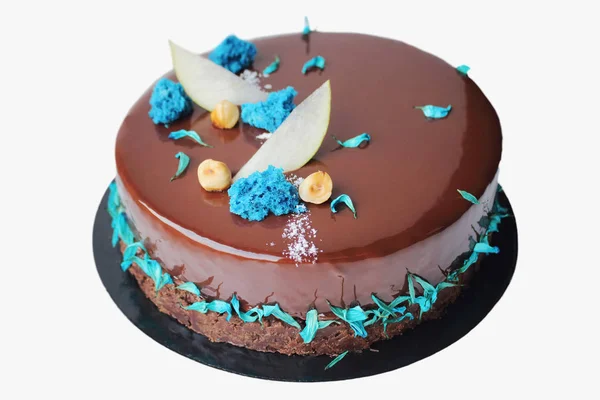 Κέικ σοκολάτας με χαζάρια και μπλε σφουγγάρι — Φωτογραφία Αρχείου