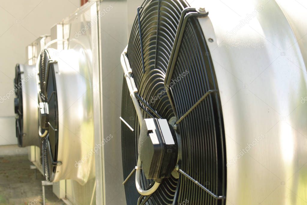 Stainless steel air conditioning exterior fans close up