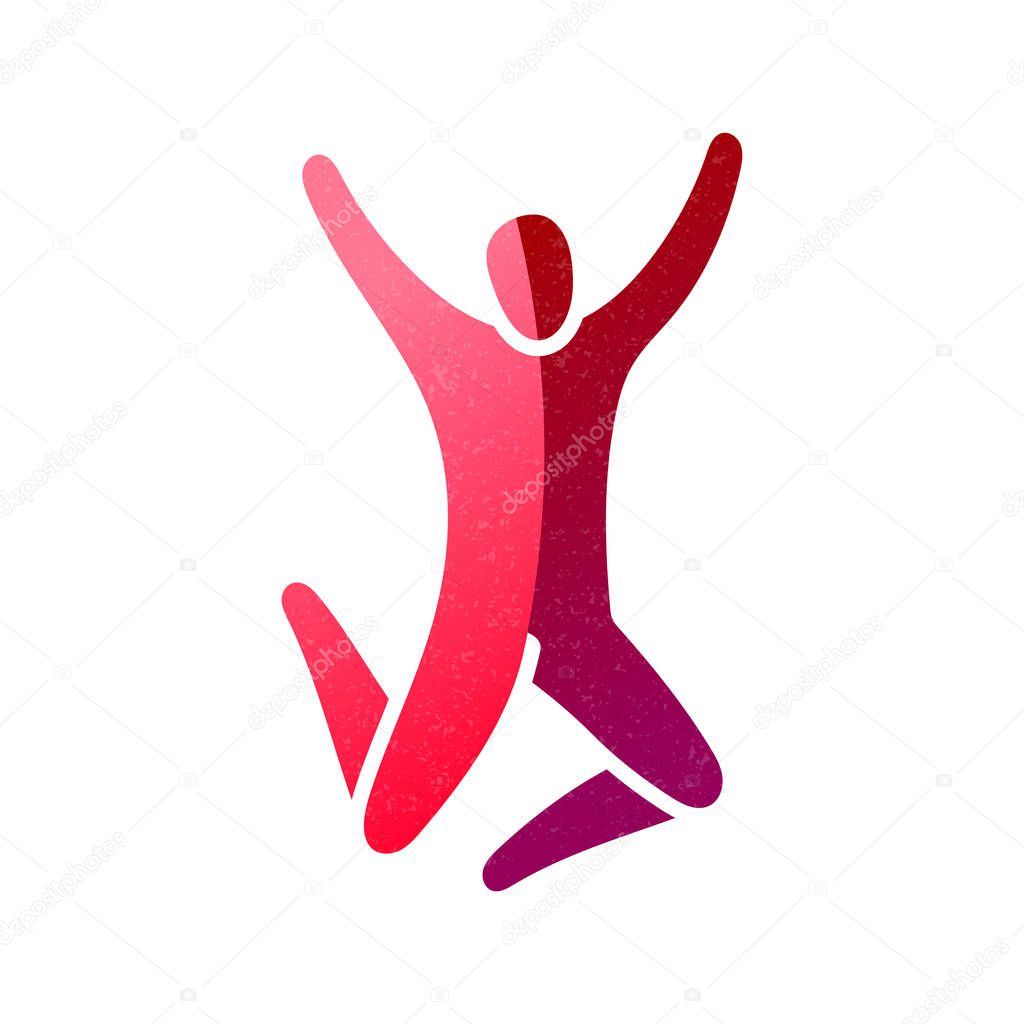 Vector illustration of jumping people. Man woman kid silhouette. Body figure icon sign. Trampoline park concept. Healthy active sport. Birthday bounce party decoration.