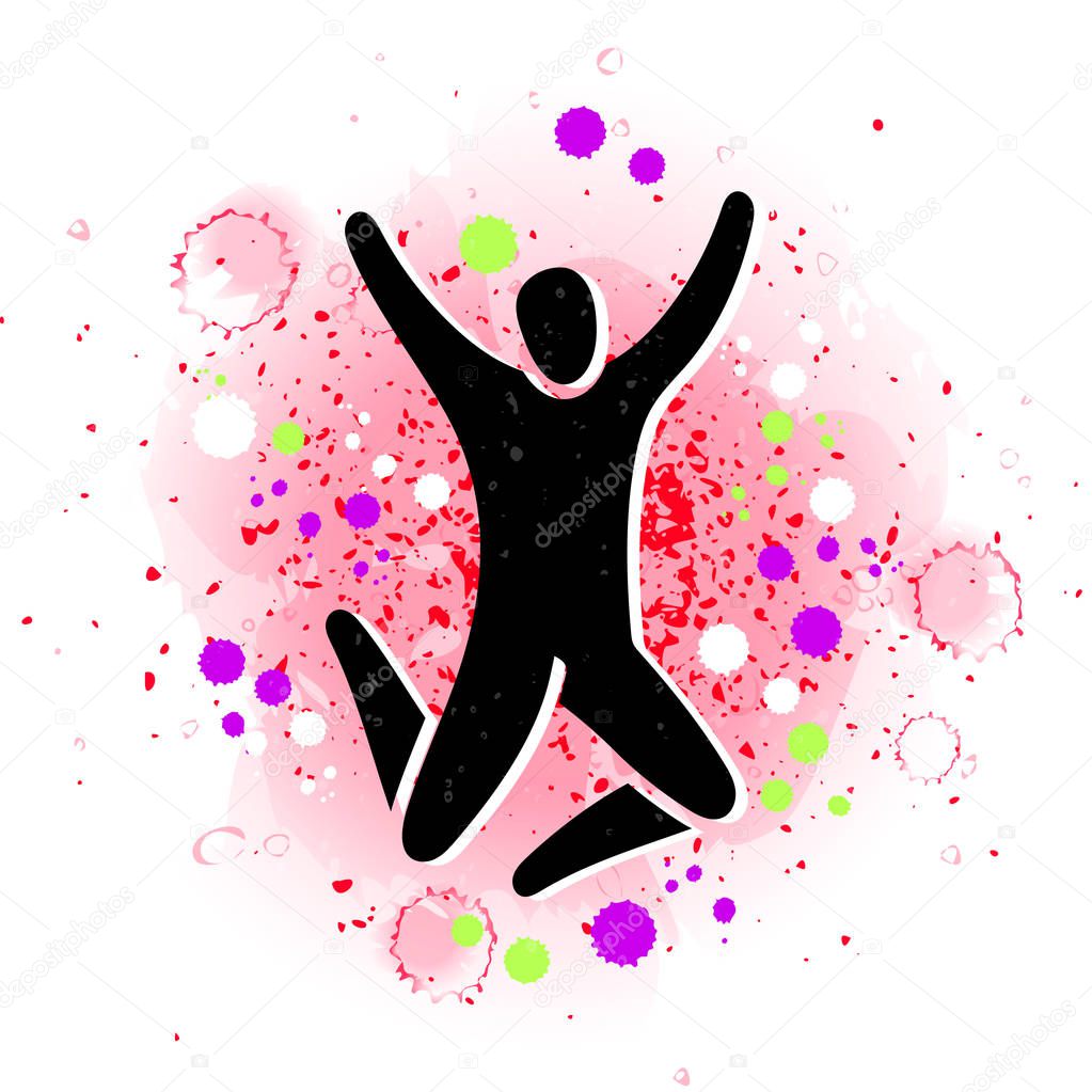 Vector illustration of jumping people. Man woman kid silhouette. Body figure icon sign. Trampoline park concept. Healthy active sport. Birthday bounce party decoration.