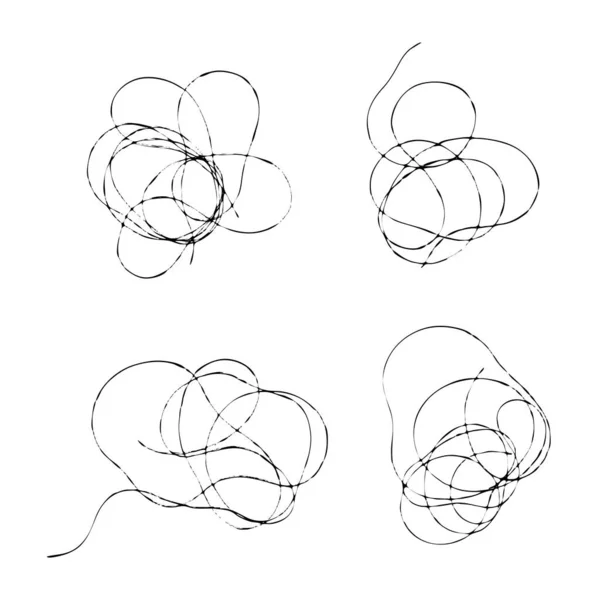 Набор запутанных нитей. Черная линия абстрактный рисунок каракули. Векторная иллюстрация хаотических каракулей . — стоковый вектор