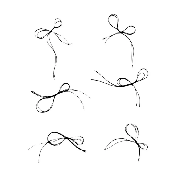 Conjunto de hilos enredados. Arcos de rosca, nudos de doble lazo. Esbozo abstracto de garabatos. Formas caóticas de garabato. EPS 10 — Archivo Imágenes Vectoriales