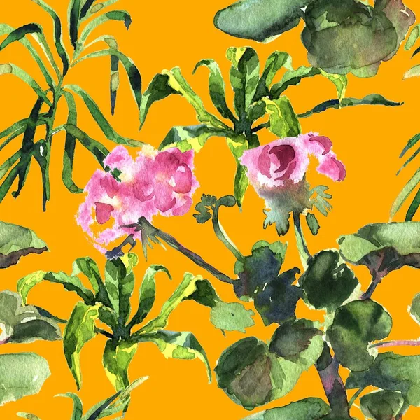 Απρόσκοπτη τροπικό λουλούδι, φυτό και φύλλο μοτίβο φόντο, — Φωτογραφία Αρχείου