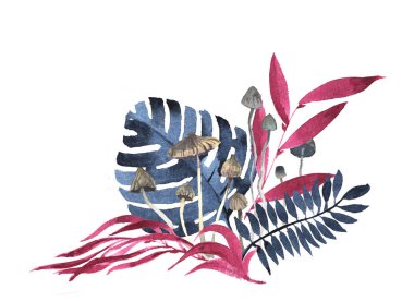 Sihirli mantar, diğer bitkiler, suluboya doku ile Tepesi'nden büyümek.