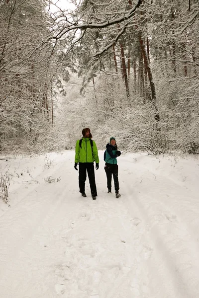 Schönes Glückliches Paar Das Schneebälle Wirft Und Spaß Winterpark Hat — Stockfoto