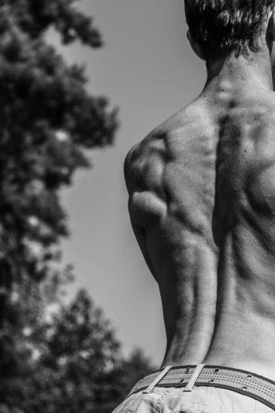 Siyah Beyaz Kaslı Bir Adamın Resmi Atletik Vücut Yakışıklı Kaslı — Stok fotoğraf