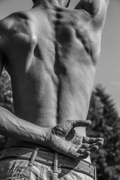 Zwart Wit Beeld Van Een Gespierde Man Atletisch Lichaam Knappe — Stockfoto