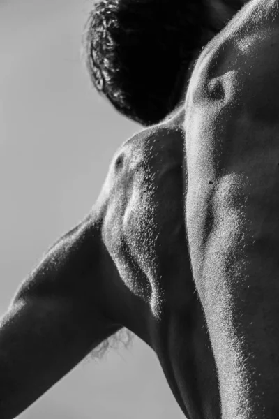 Černobílý Obraz Svalnatého Muže Atletické Tělo Pěkné Mužské Svaly Úleva — Stock fotografie