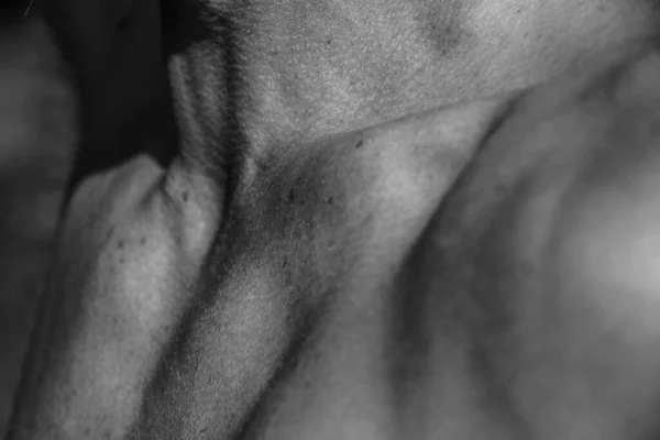 Męski Tułów Brzuch Klatki Piersiowej Ramiona Zbliżenie Czarno Biały Obraz — Zdjęcie stockowe