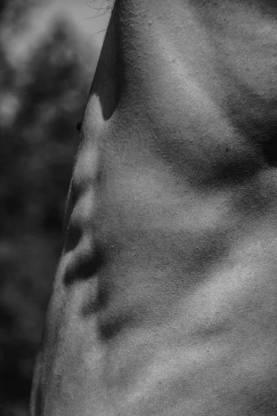 Torse Masculin Épaules Thoraciques Gros Plan Image Noir Blanc Homme — Photo