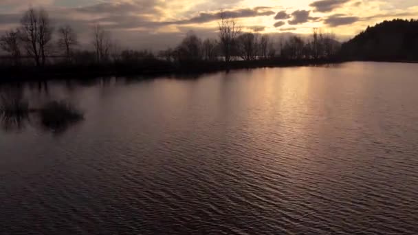 Aerial View Sunrise Lake Cerknica Cerknisko Jezero — Stock Video