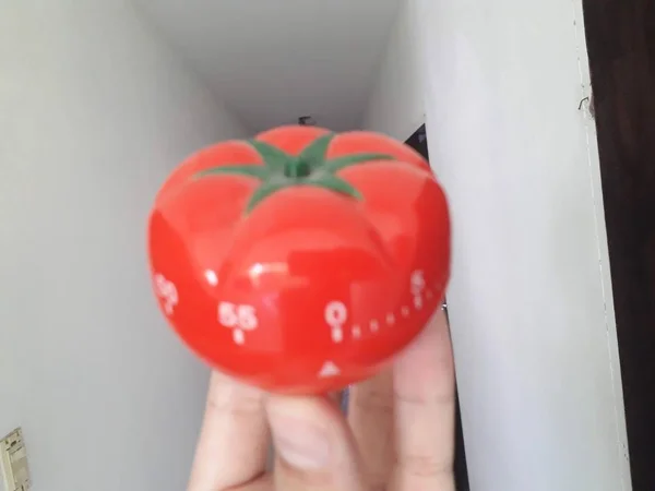 Yemek veya eğitim için mekanik domates Pomodoro sayacı - mutfak timer şeklinde. — Stok fotoğraf