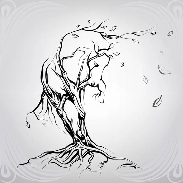 Cheval silhouette d'arbres et de racines — Image vectorielle