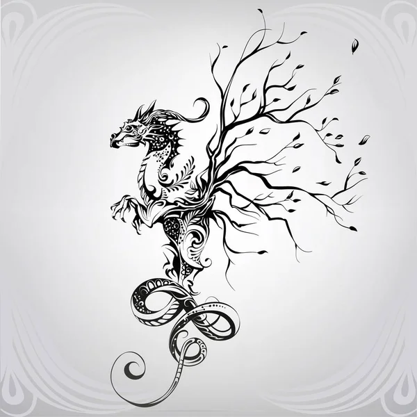 Dragón en el ornamento — Archivo Imágenes Vectoriales