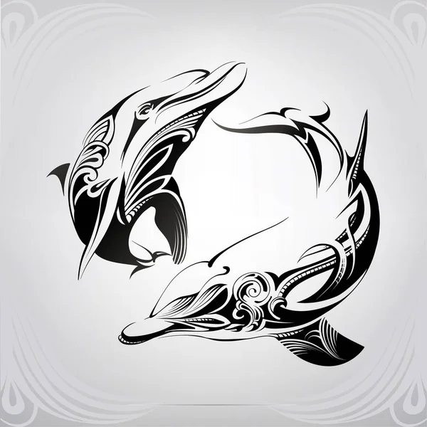 Delfines en un ornamento decorativo — Archivo Imágenes Vectoriales