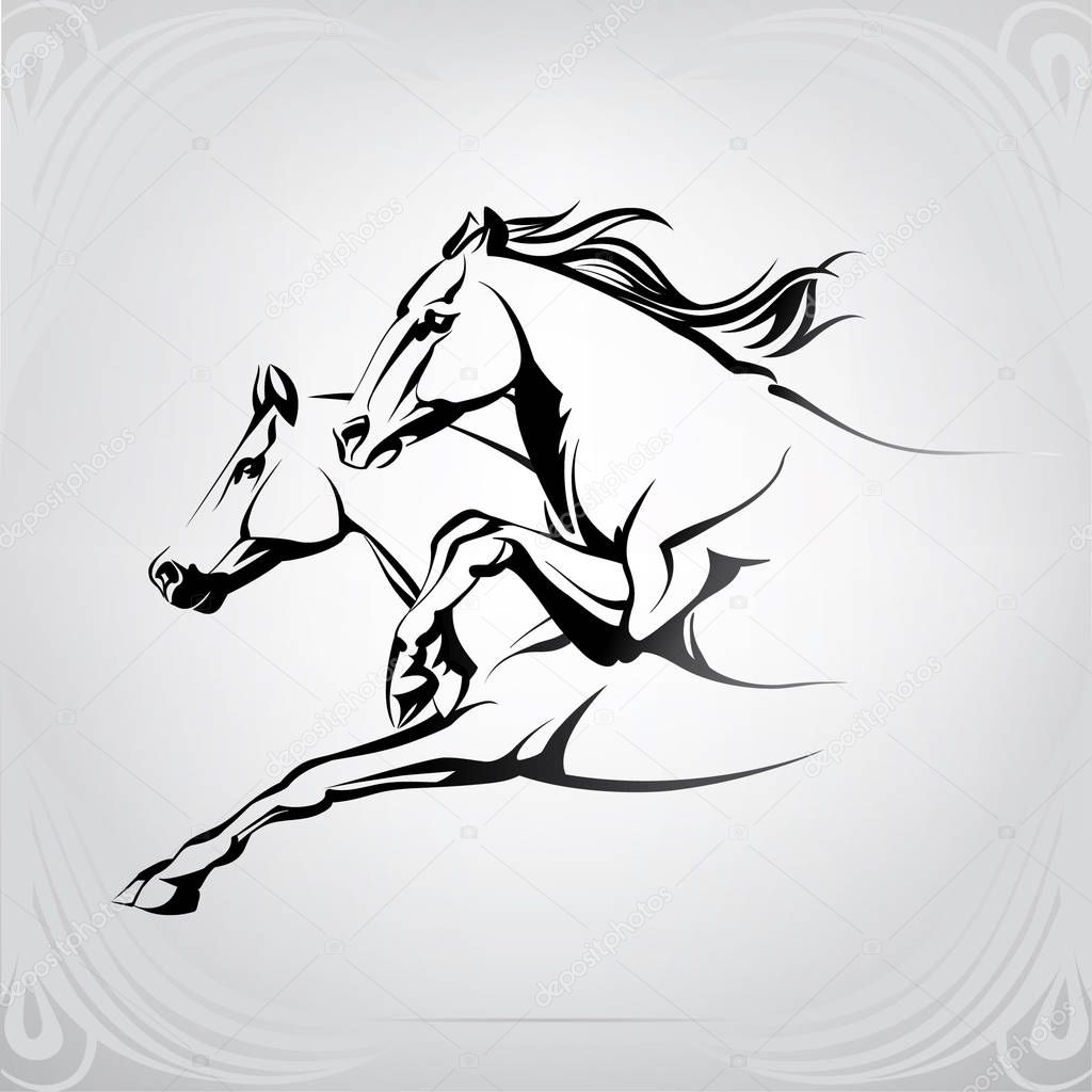 Silhouette of the running horses