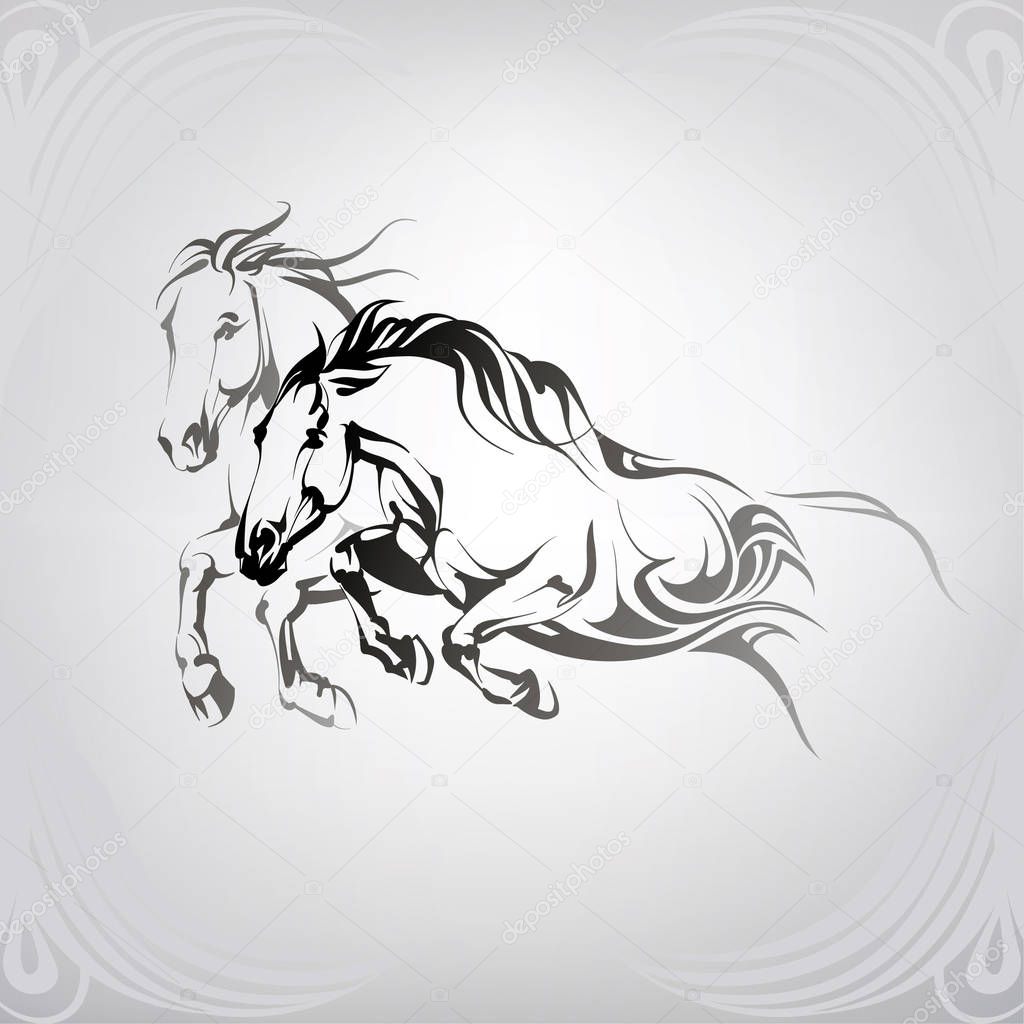 Silhouette of the running horses