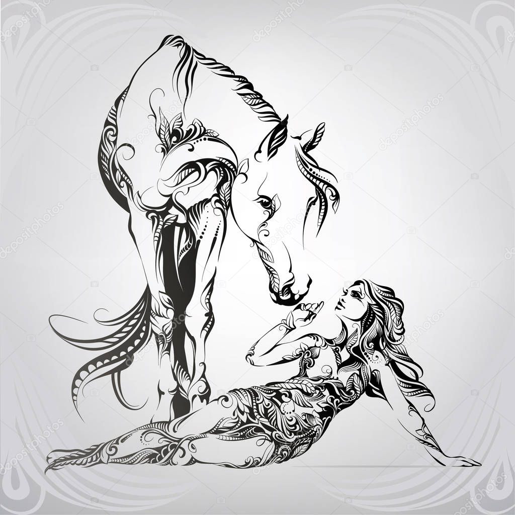 Woman and horse in ornament
